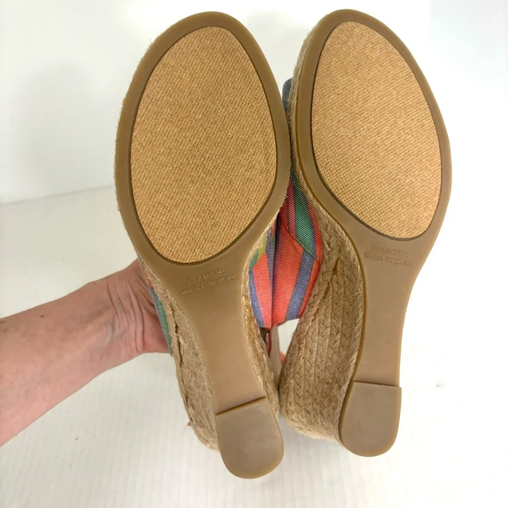 Coldwater‎ Creek Espadrille Wedge Heels Sandals Multi Colored Stripes size 8.5